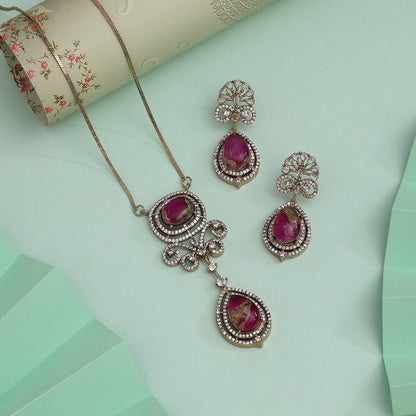 Rani Color American Diamond Necklace Set With Royal Traditional Design Appeal