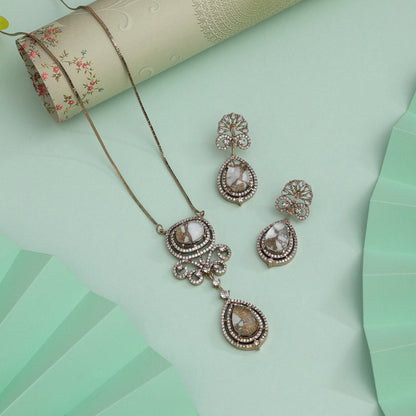 White Color American Diamond Necklace Set With Refined And Radiant Gem Work