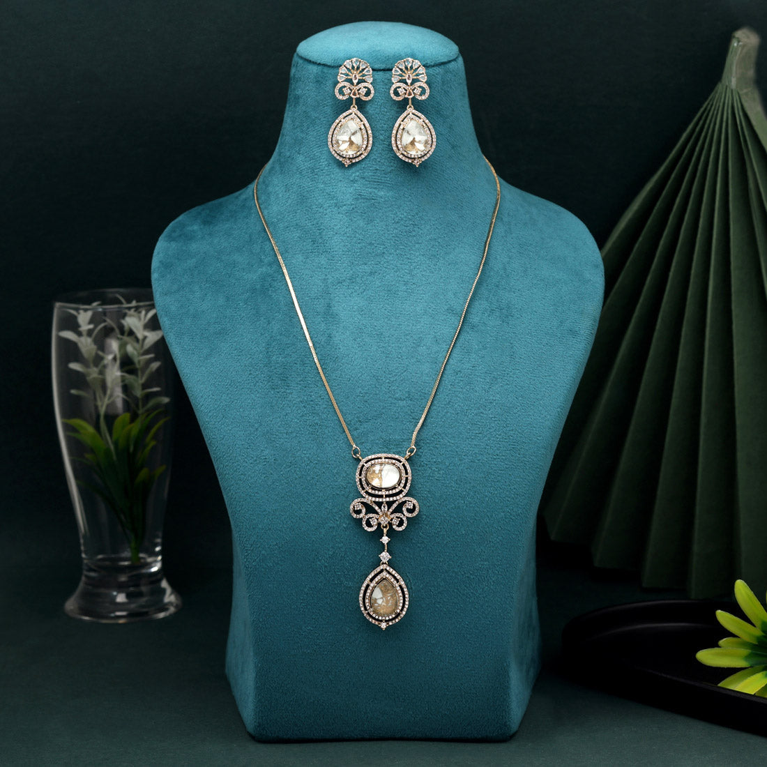 White Color American Diamond Necklace Set With Refined And Radiant Gem Work