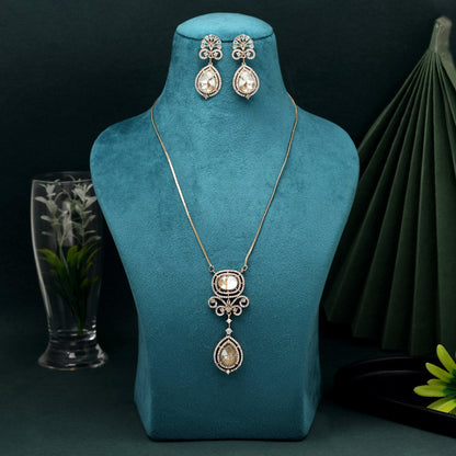 White Color American Diamond Necklace Set With Refined And Radiant Gem Work