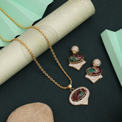 Multi Color American Diamond Necklace Set With Vibrant Gemstones For Festive Vibe