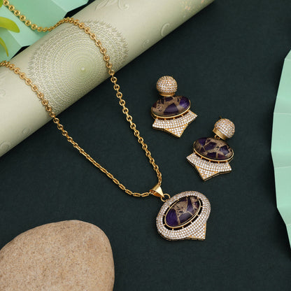 Regal Purple Color American Diamond Necklace Set For Grand Traditional Functions