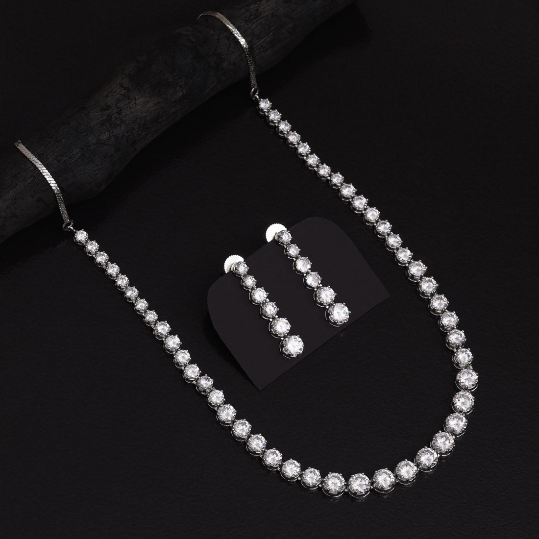 Silver Color American Diamond Necklace Set With Polished Modern Stone Craft