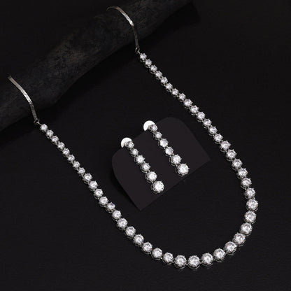 Silver Color American Diamond Necklace Set With Polished Modern Stone Craft