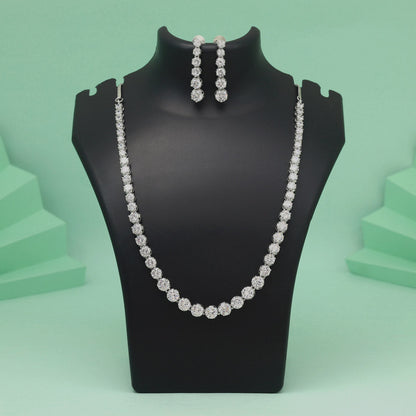 Silver Color American Diamond Necklace Set With Polished Modern Stone Craft
