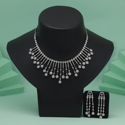 Silver Color American Diamond Necklace Set For Stylish Festive Party Wear