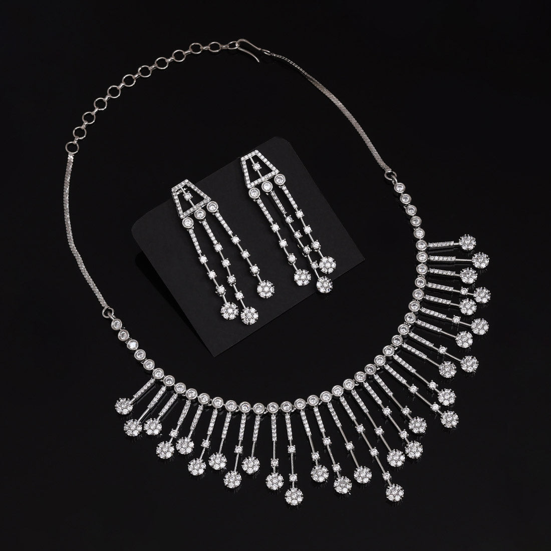 Silver Color American Diamond Necklace Set For Stylish Festive Party Wear