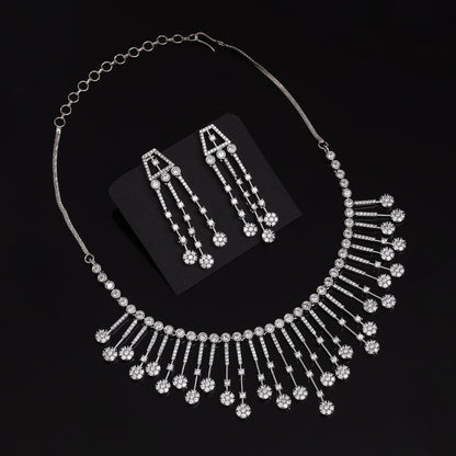 Silver Color American Diamond Necklace Set For Stylish Festive Party Wear