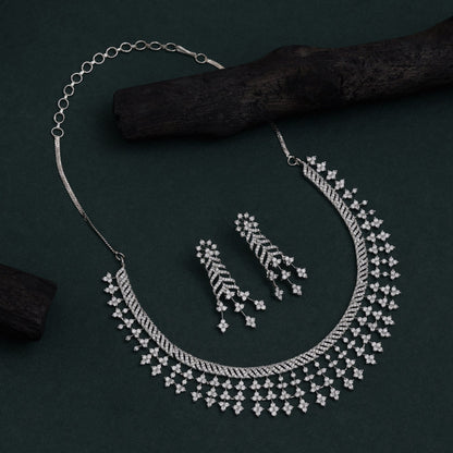 Silver Color American Diamond Necklace Set With Bold Artistic Stone Patterns