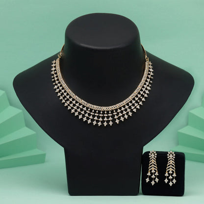 White Color American Diamond Necklace Set Featuring Intricate Polished Detailing