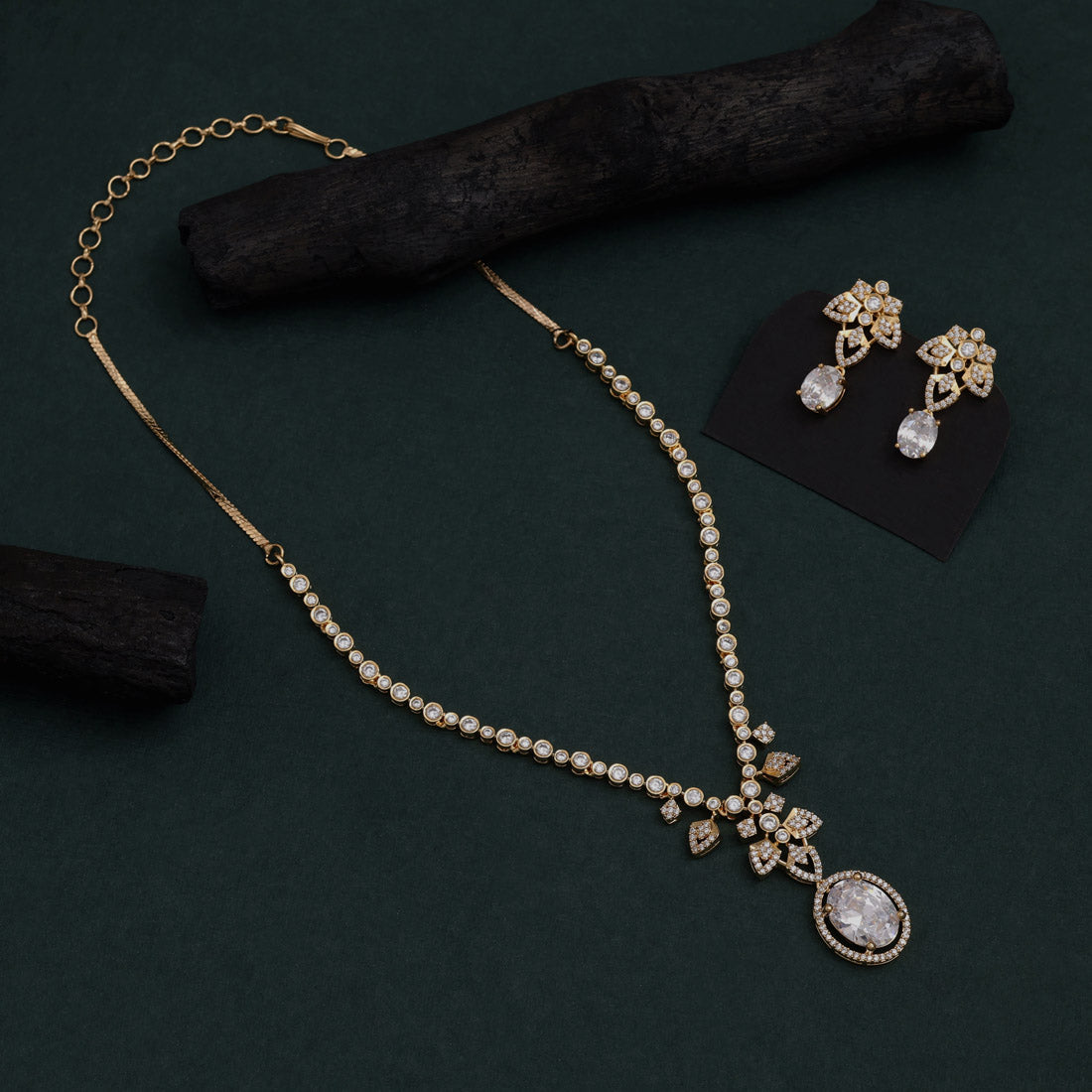 White Color American Diamond Necklace Set With Sparkling Designer Style Appeal