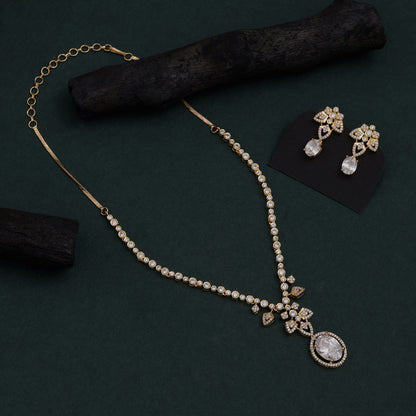 White Color American Diamond Necklace Set With Sparkling Designer Style Appeal