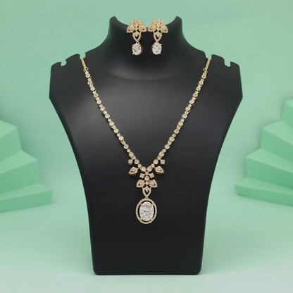White Color American Diamond Necklace Set With Sparkling Designer Style Appeal