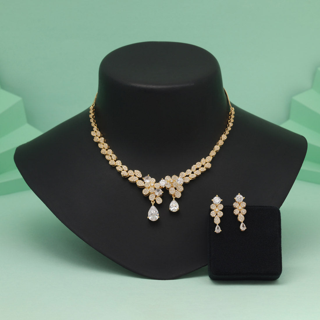 White Color American Diamond Necklace Set Perfect For Bridal And Festival Use