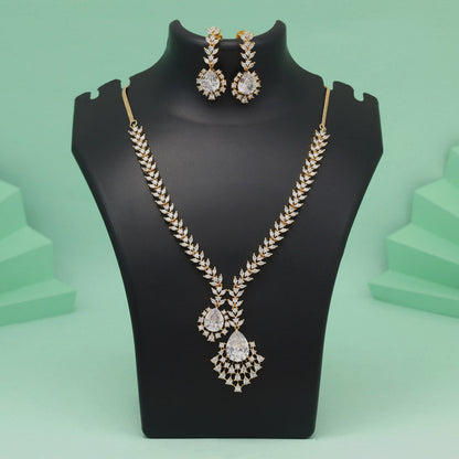 White Color American Diamond Necklace Set For Chic Engagement Or Sangeet Wear