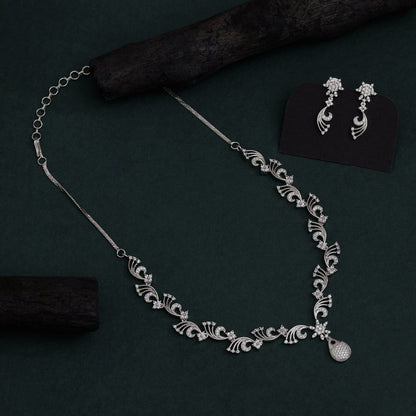 Silver Color American Diamond Necklace Set For Evening Outfits And Wedding Wear