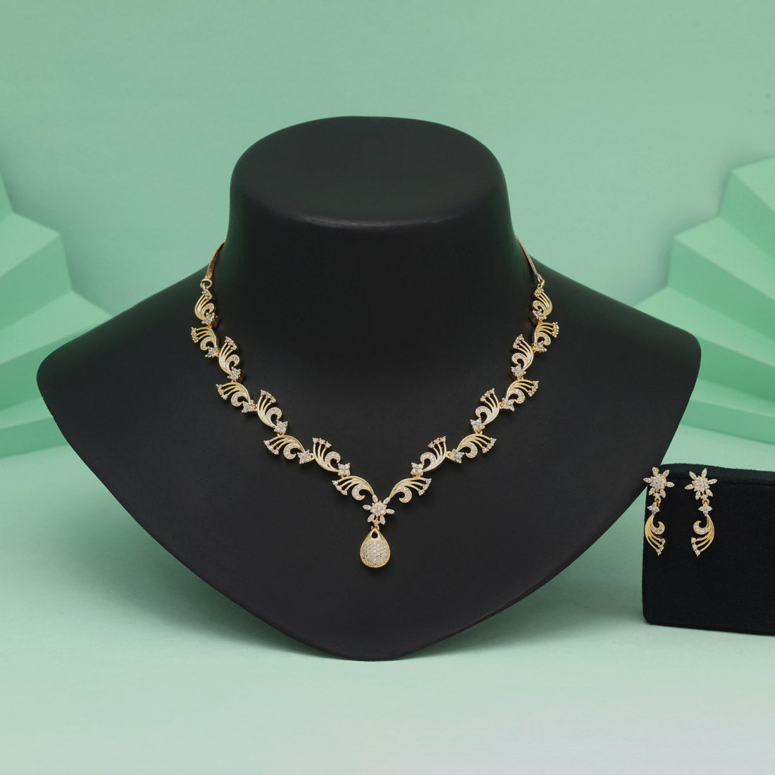 White Color American Diamond Necklace Set Crafted With Radiance And Classiness