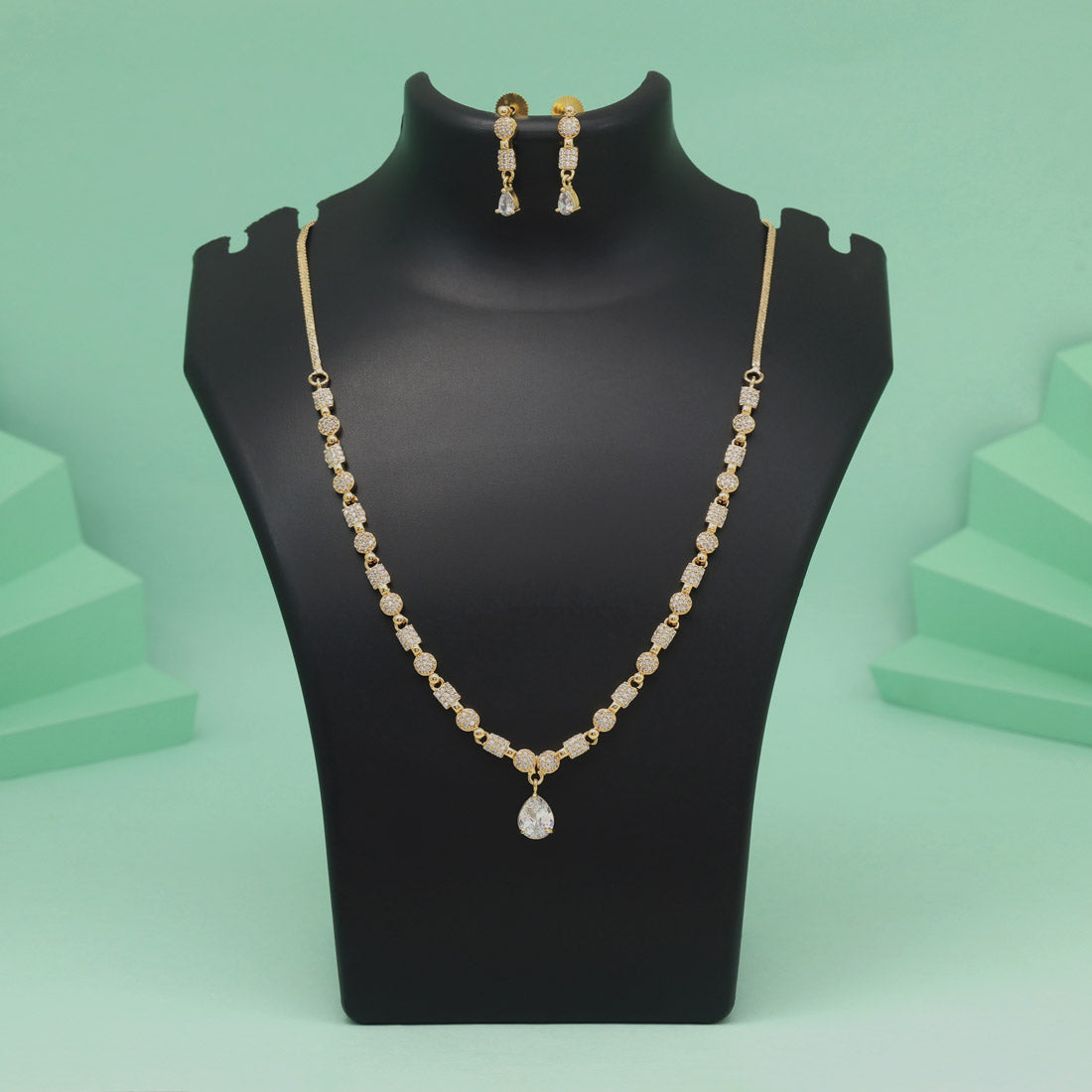 White Color American Diamond Necklace Set With Sparkling And Regal Appearance