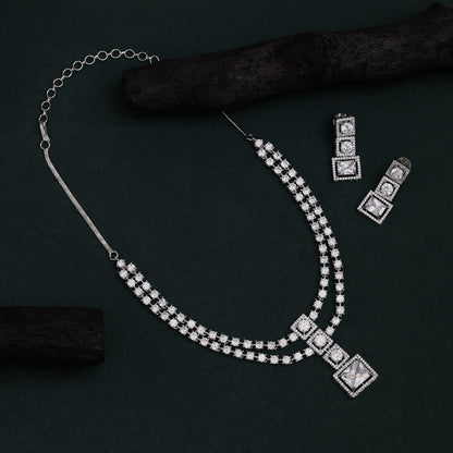 Silver Color American Diamond Necklace Set For Modern Bridal And Party Ensembles