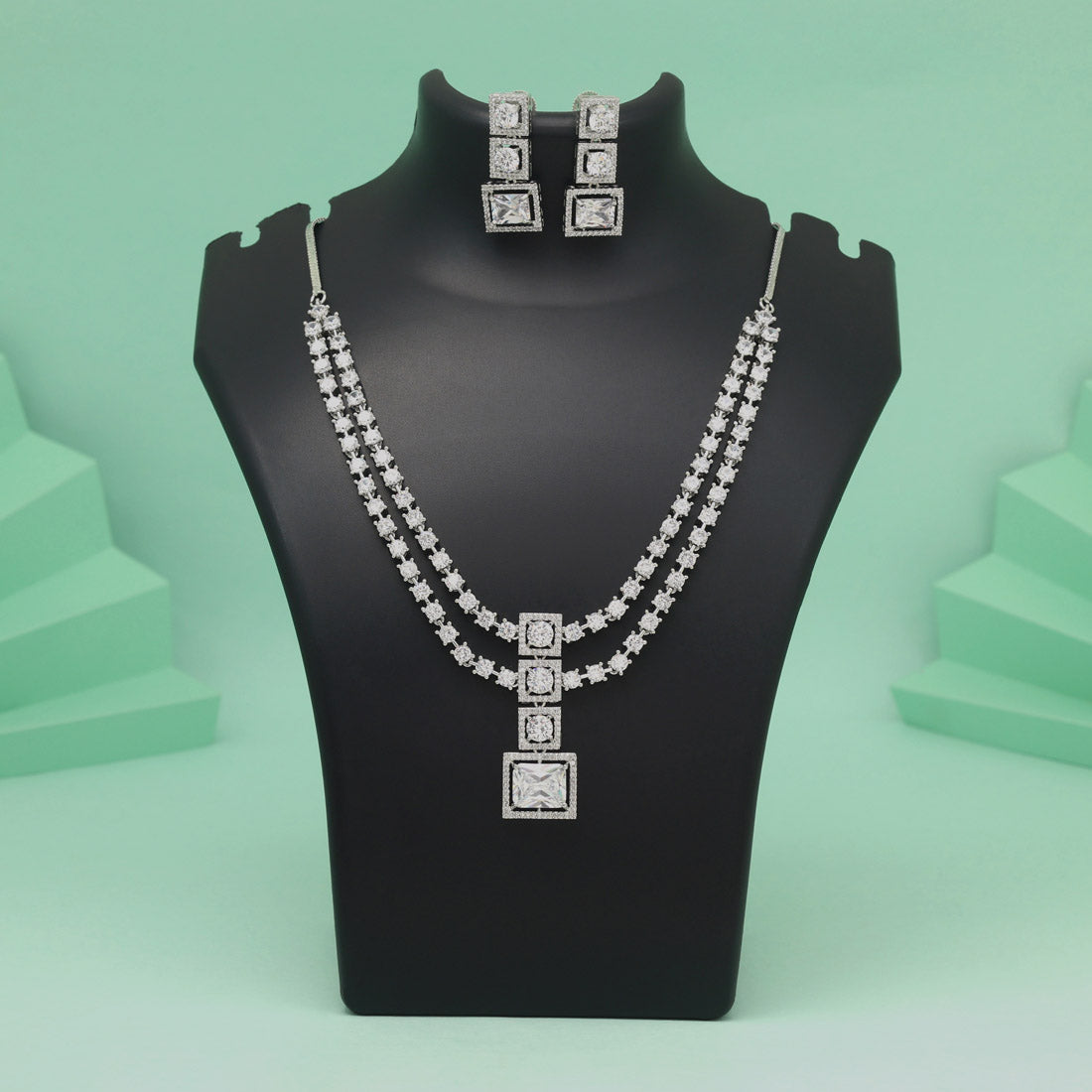 Silver Color American Diamond Necklace Set For Modern Bridal And Party Ensembles