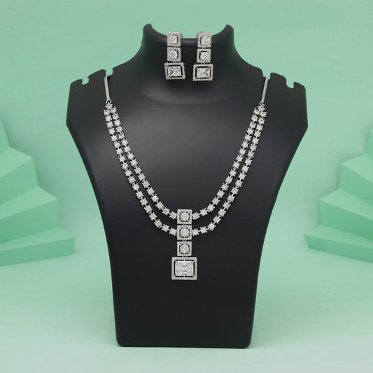 Silver Color American Diamond Necklace Set For Modern Bridal And Party Ensembles