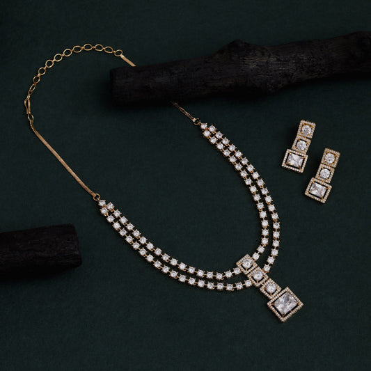 White Color American Diamond Necklace Set Featuring Fine Craft And Luster