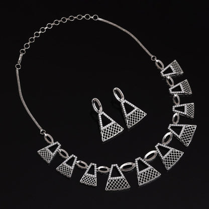 Silver Color American Diamond Necklace Set With High Shine And Smooth Texture