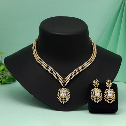 White Color American Diamond Necklace Set With Pearly Shine And Traditional Design