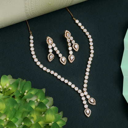 White Color American Diamond Necklace Set With Vintage-Inspired Necklace Styling