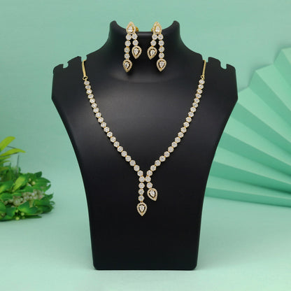 White Color American Diamond Necklace Set With Vintage-Inspired Necklace Styling