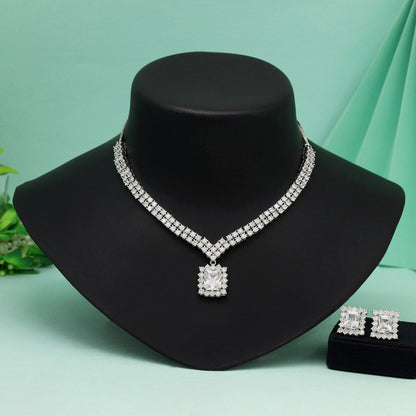 Silver Color American Diamond Necklace Set With Luxurious Shine And Crystal Touch
