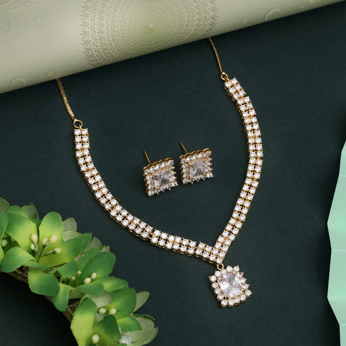 White Color American Diamond Necklace Set Ideal For Weddings And Formal Gatherings