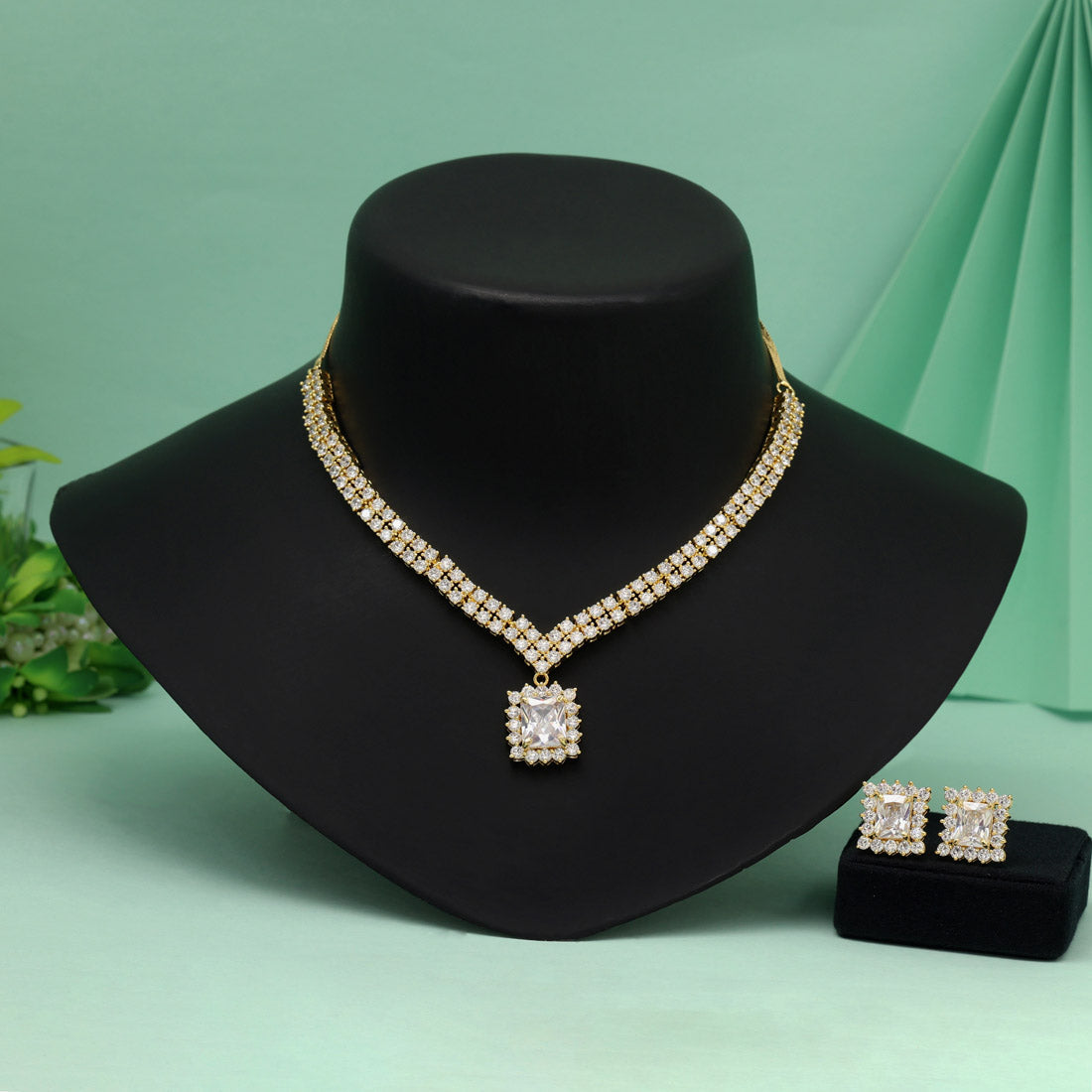 White Color American Diamond Necklace Set Ideal For Weddings And Formal Gatherings