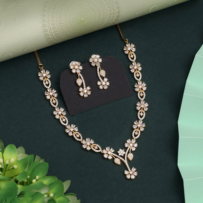 White Color American Diamond Necklace Set Featuring Elegant Craftsmanship Throughout