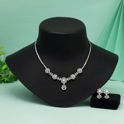 Silver Color American Diamond Necklace Set Reflecting Festive Spirit And Grace