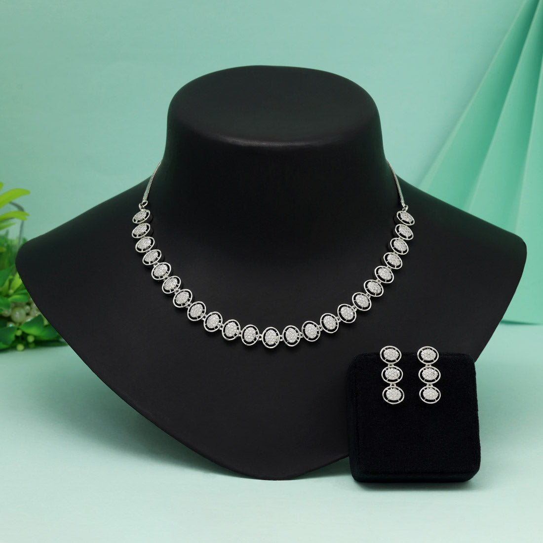 Silver Color American Diamond Necklace Set For Sophisticated Styling And Elegance