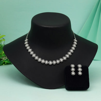 Silver Color American Diamond Necklace Set For Sophisticated Styling And Elegance