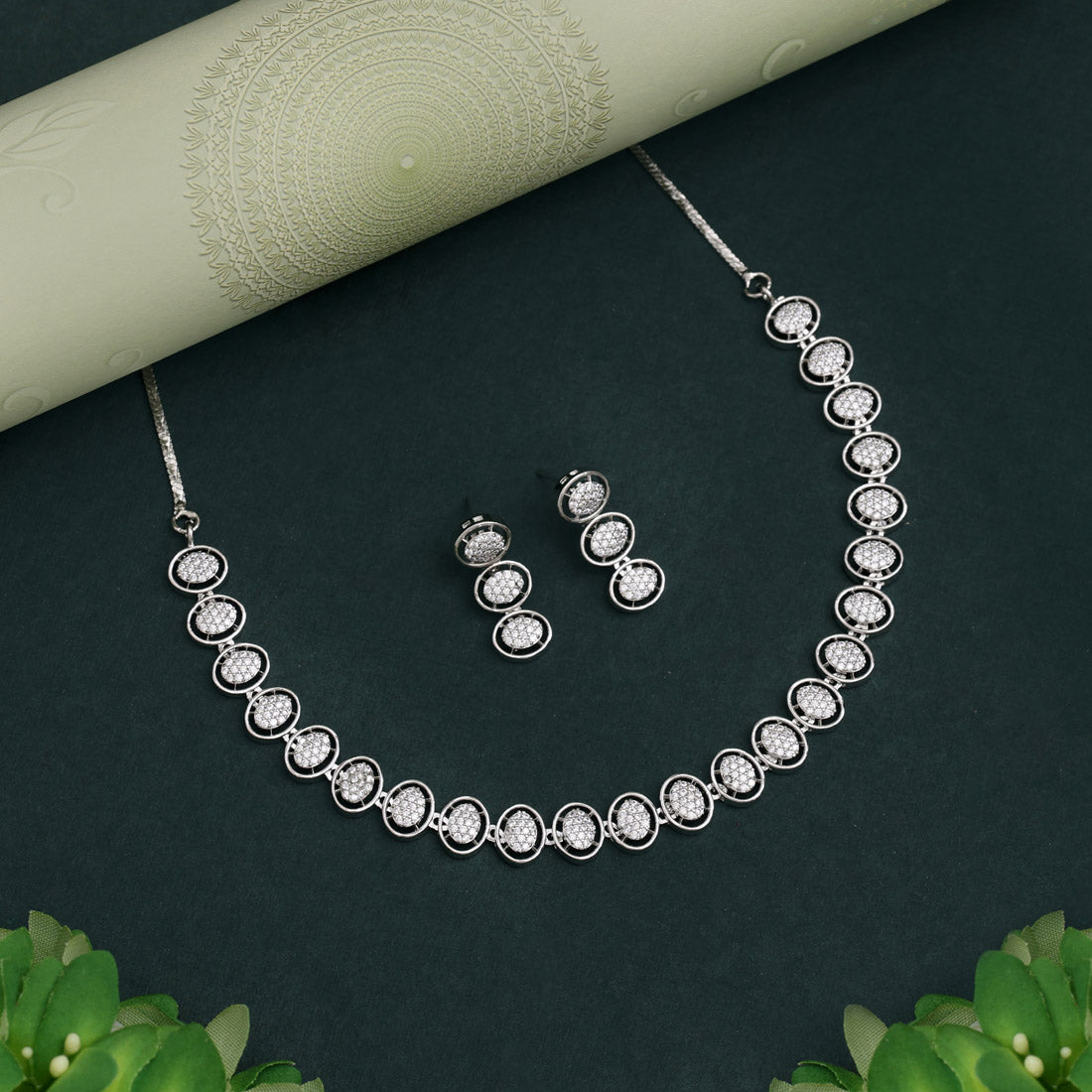 Silver Color American Diamond Necklace Set For Sophisticated Styling And Elegance