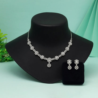 Silver Color American Diamond Necklace Set Designed With Glitter And Grace