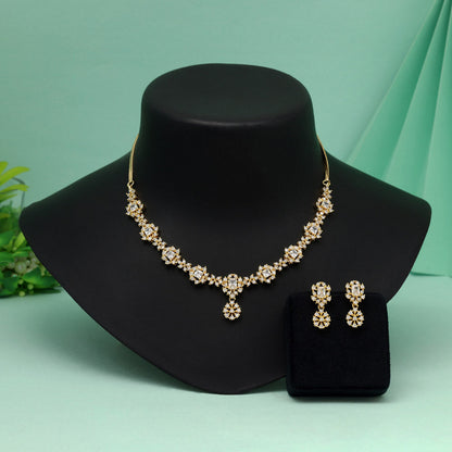 White Color American Diamond Necklace Set With Stylish Gemstone Center Design