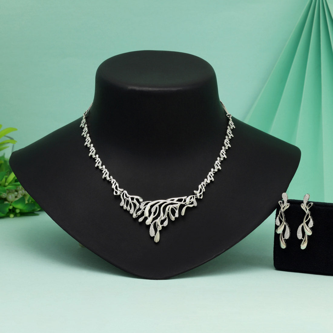 Silver Color American Diamond Necklace Set Perfect For Festive And Formal Looks