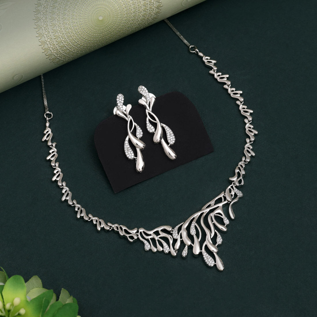 Silver Color American Diamond Necklace Set Perfect For Festive And Formal Looks