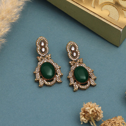 Green Color American Diamond Necklaces Set For Glamorous Party Looks