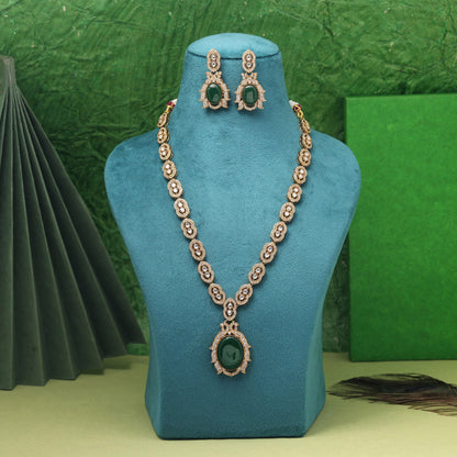 Green Color American Diamond Necklaces Set For Glamorous Party Looks