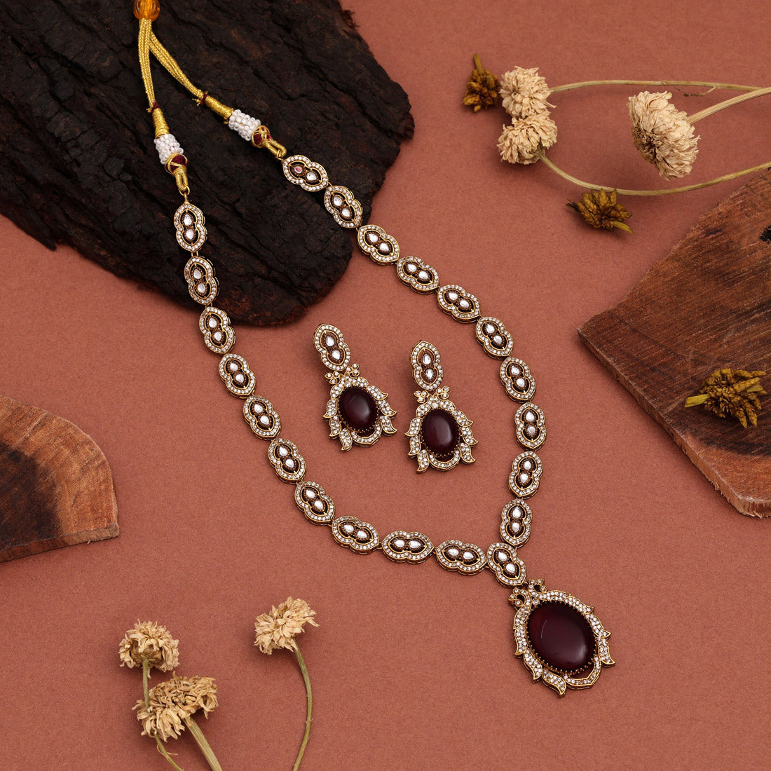 Royal Purple Color American Diamond Necklaces Set For Party Evenings