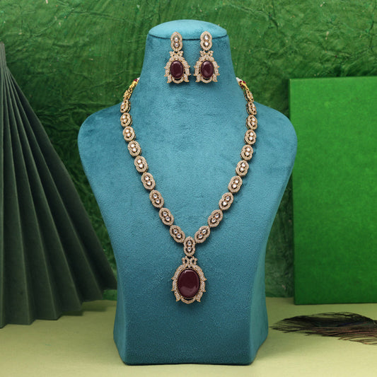 Royal Purple Color American Diamond Necklaces Set For Party Evenings
