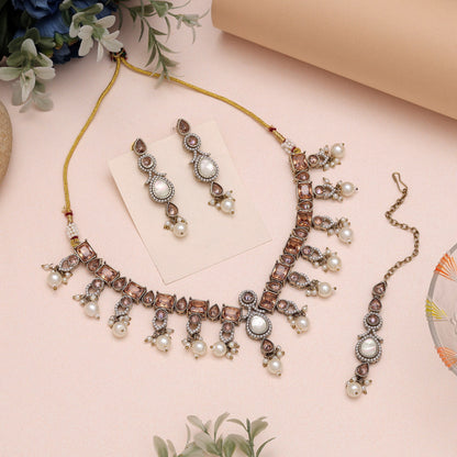 Premium Gold Color American Diamond Necklaces Set With High-Quality Finish