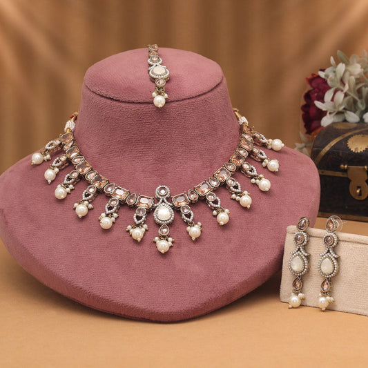 Premium Gold Color American Diamond Necklaces Set With High-Quality Finish