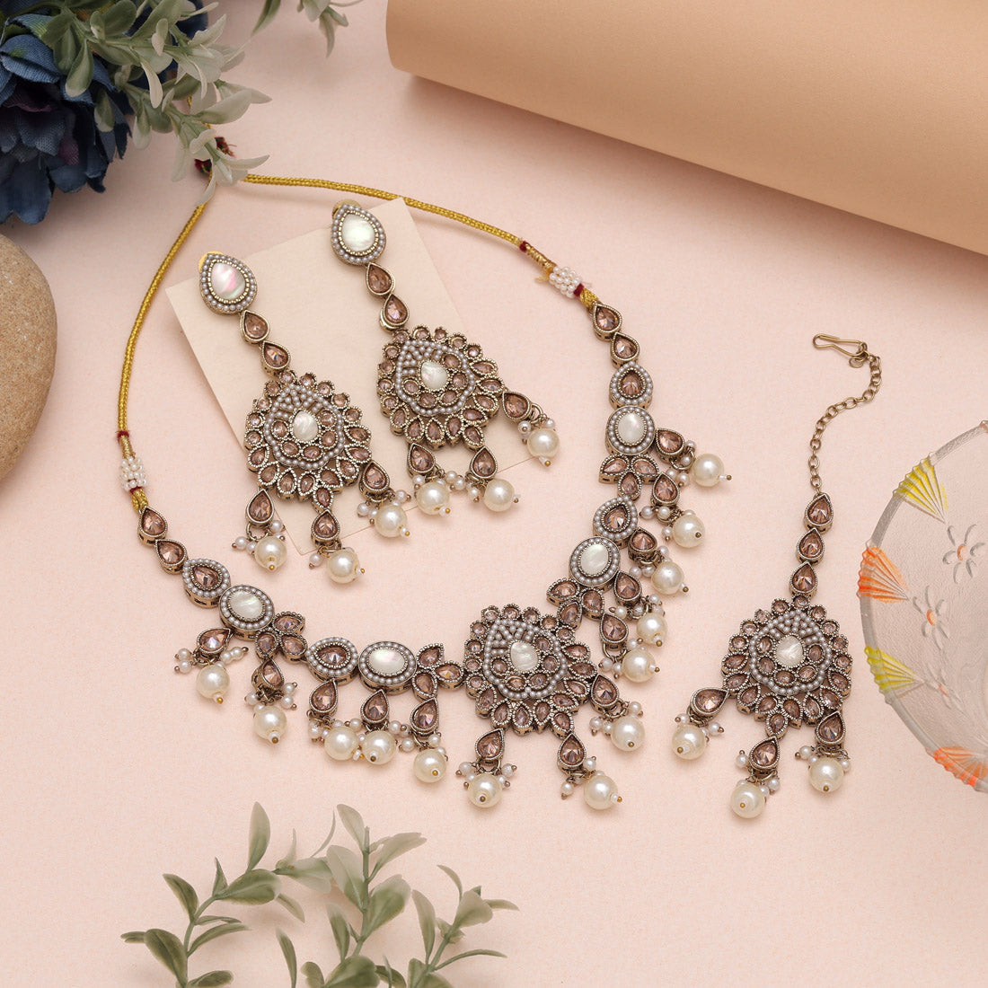 Bright White Color American Diamond Necklaces Set For Elegant Dressing Needs