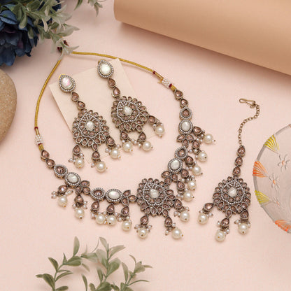 Bright White Color American Diamond Necklaces Set For Elegant Dressing Needs